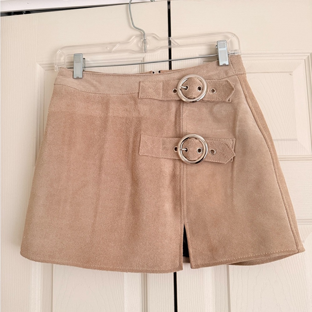 Chic Tan Suede Mini Skirt with Silver Accents